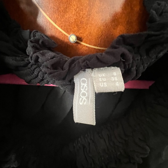 ASOS Off the shoulder chiffon black ruched top - Picture 6 of 7